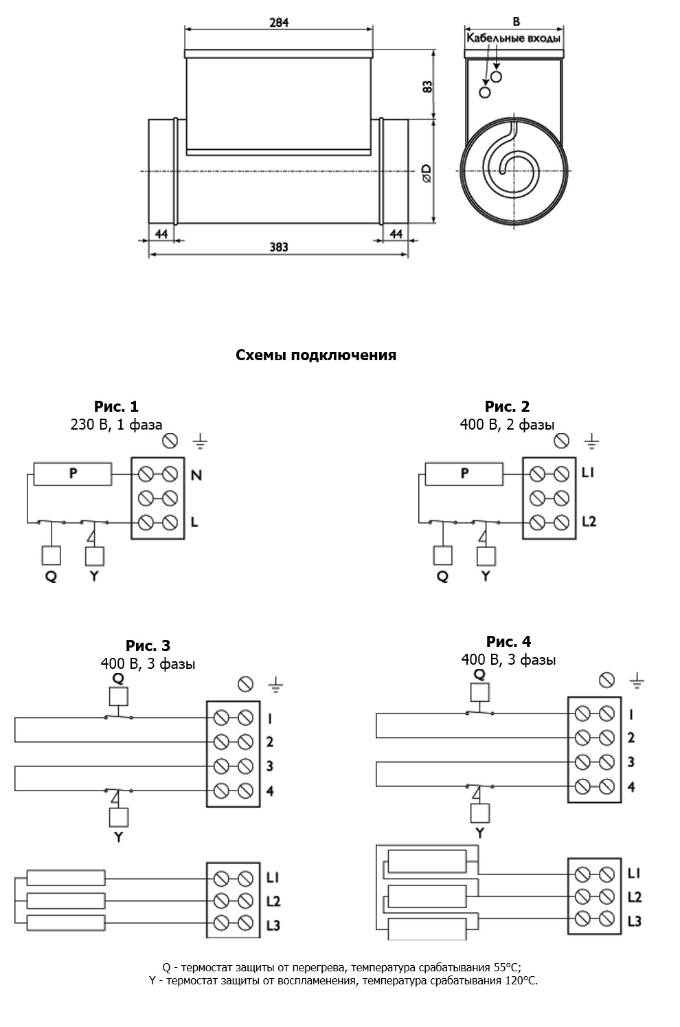 схема монтажа канальных нагревателей PBEC